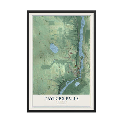 Map of Taylors Falls, Minnesota, 12 x 18 inch print in a black wood frame