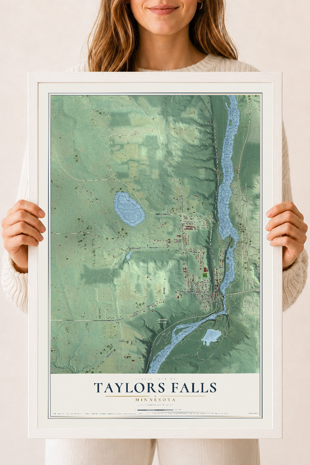 Map of Taylors Falls, Minnesota, 18 x 24 inch print in a white wood frame