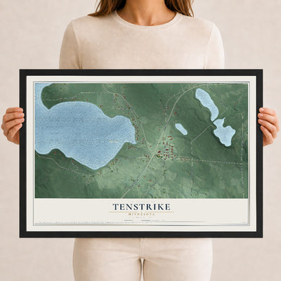 Map of Tenstrike, Minnesota, 12 x 18 inch print in a black wood frame