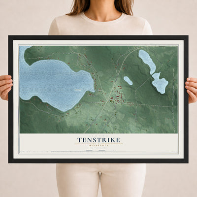 Map of Tenstrike, Minnesota, 18 x 24 inch print in a black wood frame