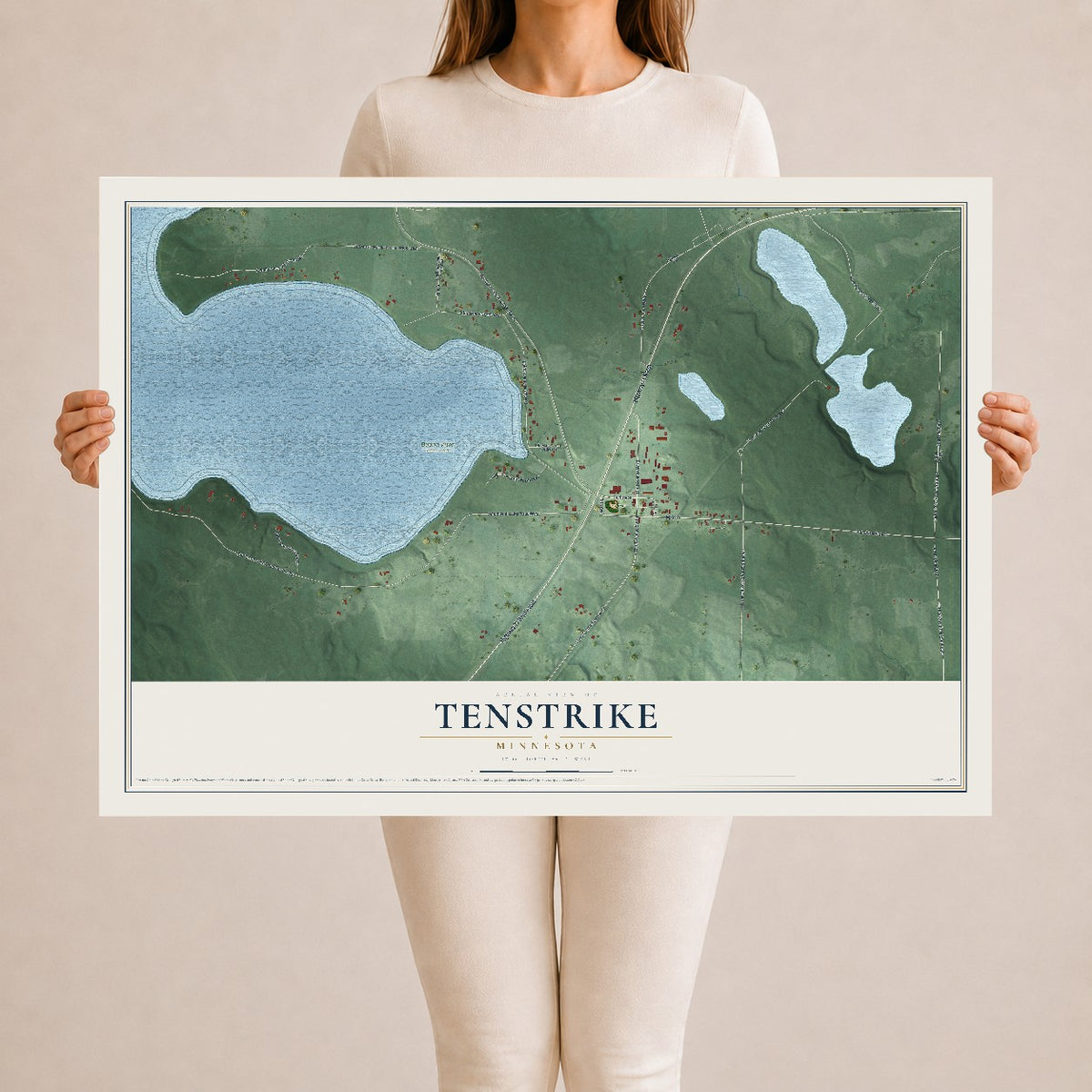 Map of Tenstrike, Minnesota, 24 x 36 inch unframed archival matte print