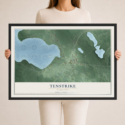 Map of Tenstrike, Minnesota, 24 x 36 inch print in a black wood frame