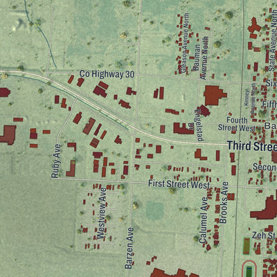 Second close-up of the map of Thief River Falls, Minnesota print showing more streets and buildings
