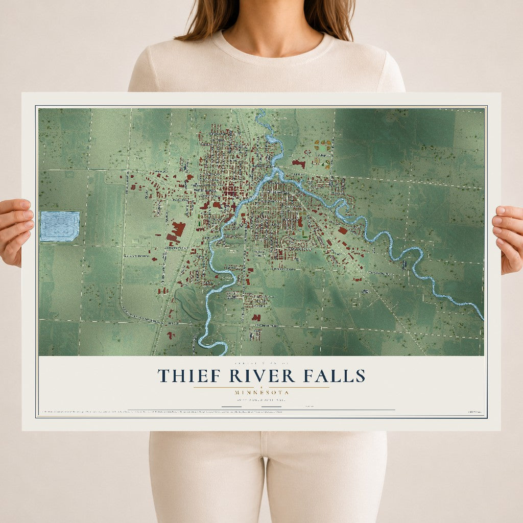 Map of Thief River Falls, Minnesota, 18 x 24 inch unframed archival matte print