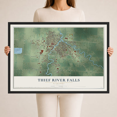 Map of Thief River Falls, Minnesota, 24 x 36 inch print in a black wood frame