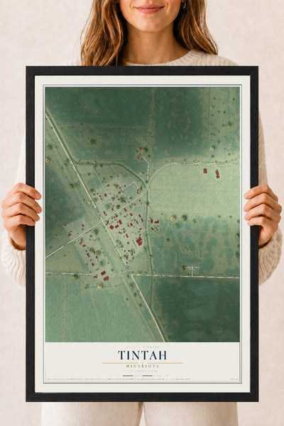 Map of Tintah, Minnesota, 18 x 24 inch print in a black wood frame