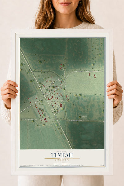 Map of Tintah, Minnesota, 18 x 24 inch print in a white wood frame