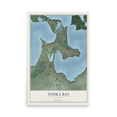 Map of Tonka Bay, Minnesota, 12 x 18 inch unframed archival matte print