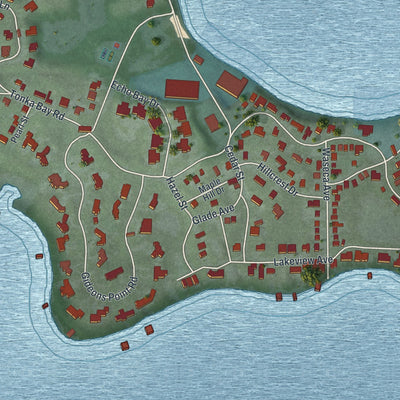 Second close-up of the map of Tonka Bay, Minnesota print showing more streets and buildings