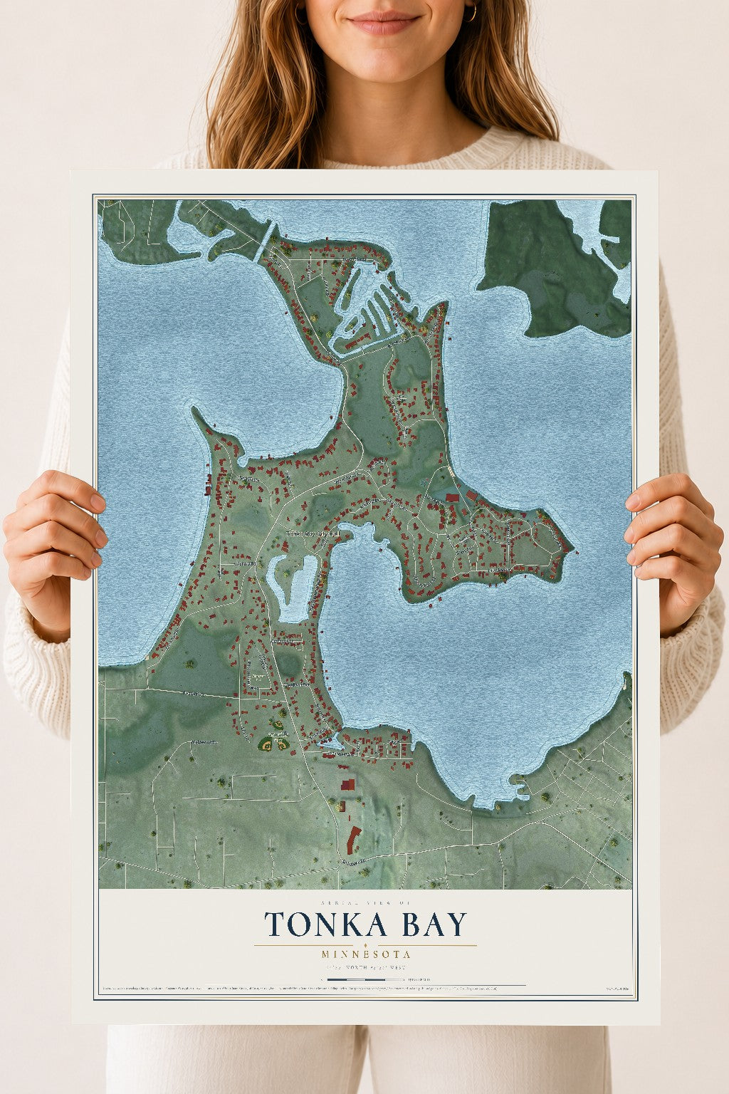Map of Tonka Bay, Minnesota, 18 x 24 inch unframed archival matte print