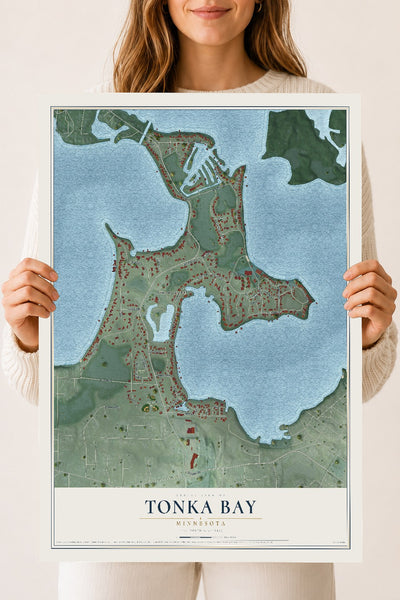 Map of Tonka Bay, Minnesota, 18 x 24 inch unframed archival matte print