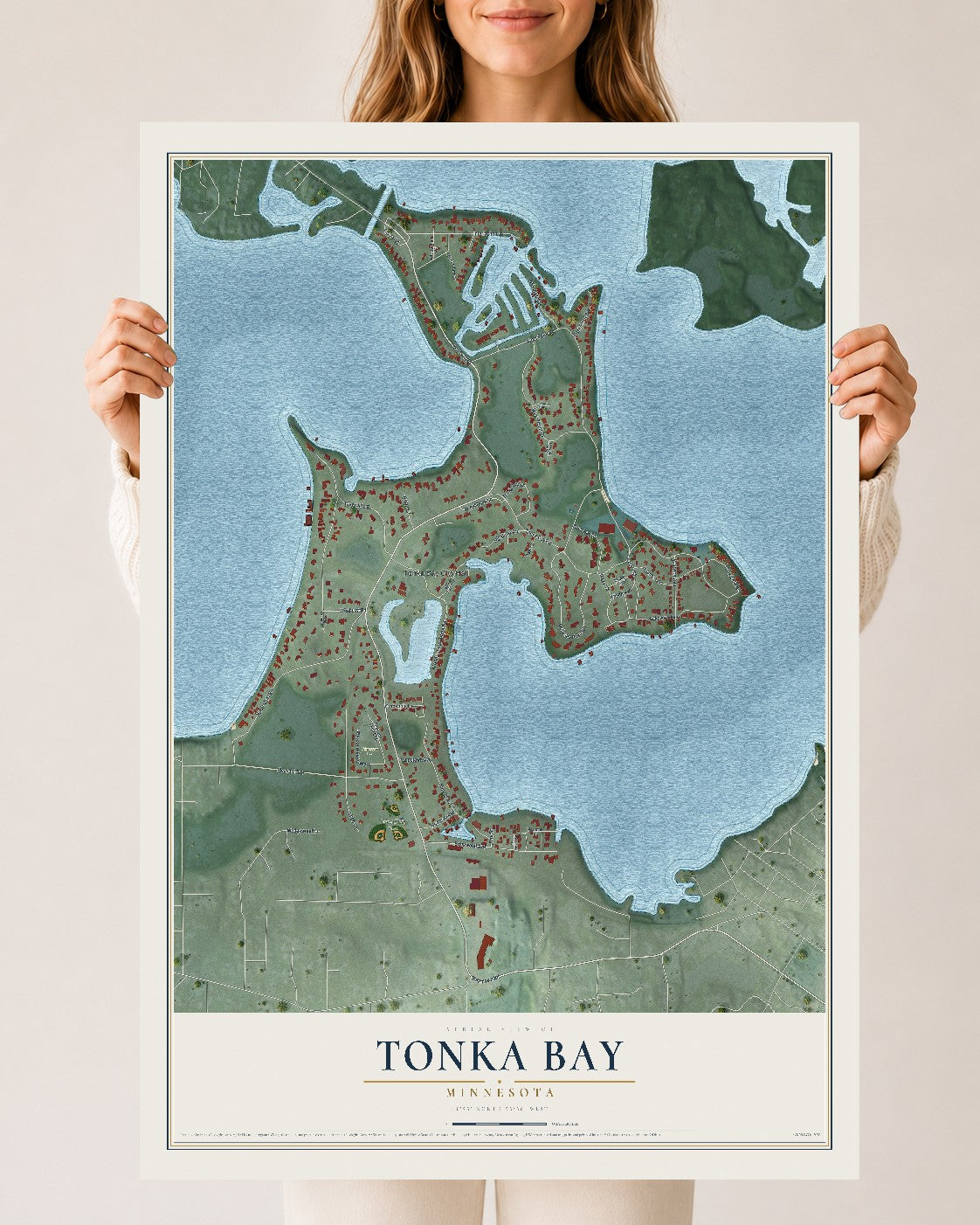 Map of Tonka Bay, Minnesota, 24 x 36 inch unframed archival matte print
