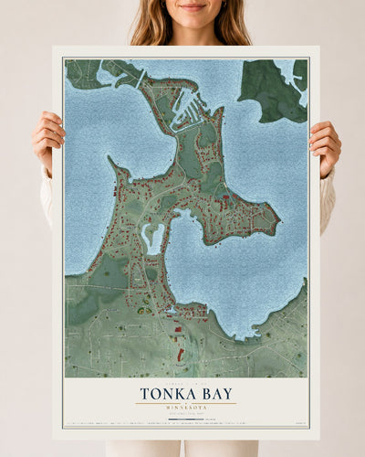 Map of Tonka Bay, Minnesota, 24 x 36 inch unframed archival matte print