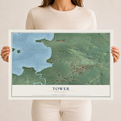Map of Tower, Minnesota, 12 x 18 inch unframed archival matte print