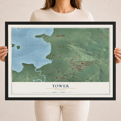 Map of Tower, Minnesota, 18 x 24 inch print in a black wood frame