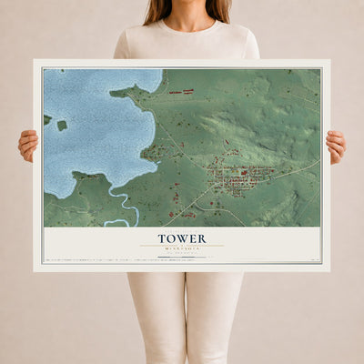 Map of Tower, Minnesota, 24 x 36 inch unframed archival matte print