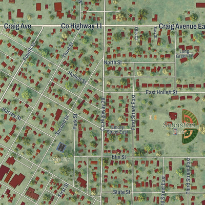 Close-up of the map of Tracy, Minnesota print showing street and building detail