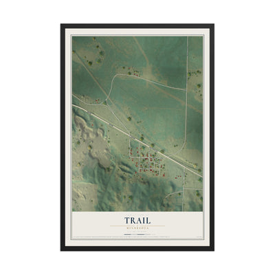 Map of Trail, Minnesota, 12 x 18 inch print in a black wood frame