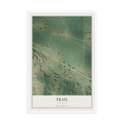 Map of Trail, Minnesota, 12 x 18 inch print in a white wood frame