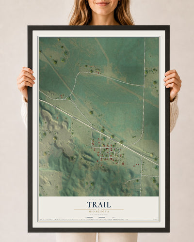 Map of Trail, Minnesota, 24 x 36 inch print in a black wood frame