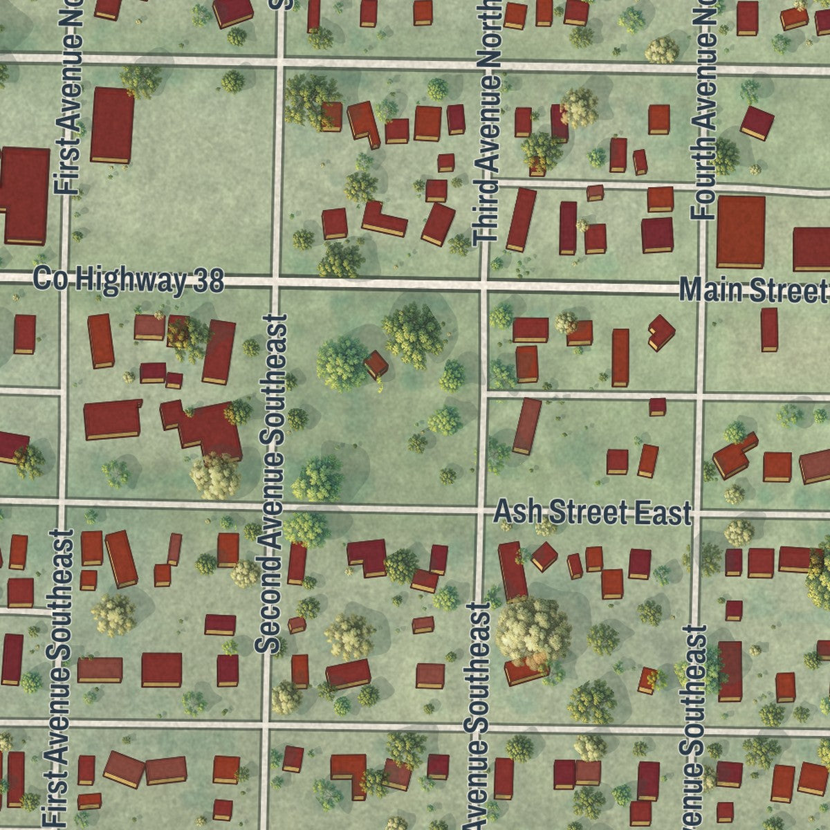 Close-up of the map of Trimont, Minnesota print showing street and building detail