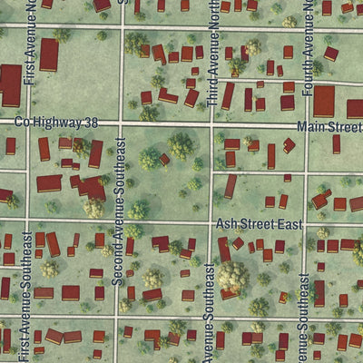 Close-up of the map of Trimont, Minnesota print showing street and building detail