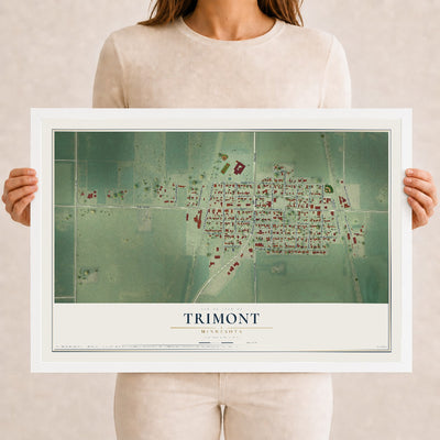 Map of Trimont, Minnesota, 12 x 18 inch print in a white wood frame