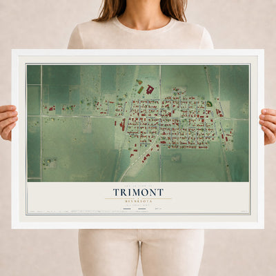 Map of Trimont, Minnesota, 18 x 24 inch print in a white wood frame