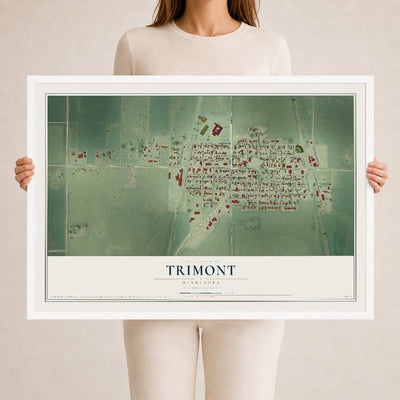 Map of Trimont, Minnesota, 24 x 36 inch print in a white wood frame