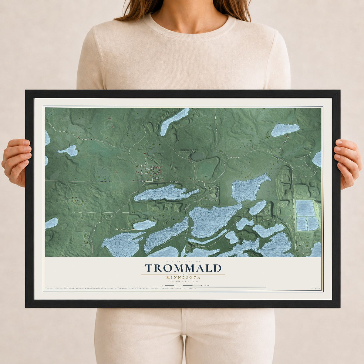 Map of Trommald, Minnesota, 12 x 18 inch print in a black wood frame