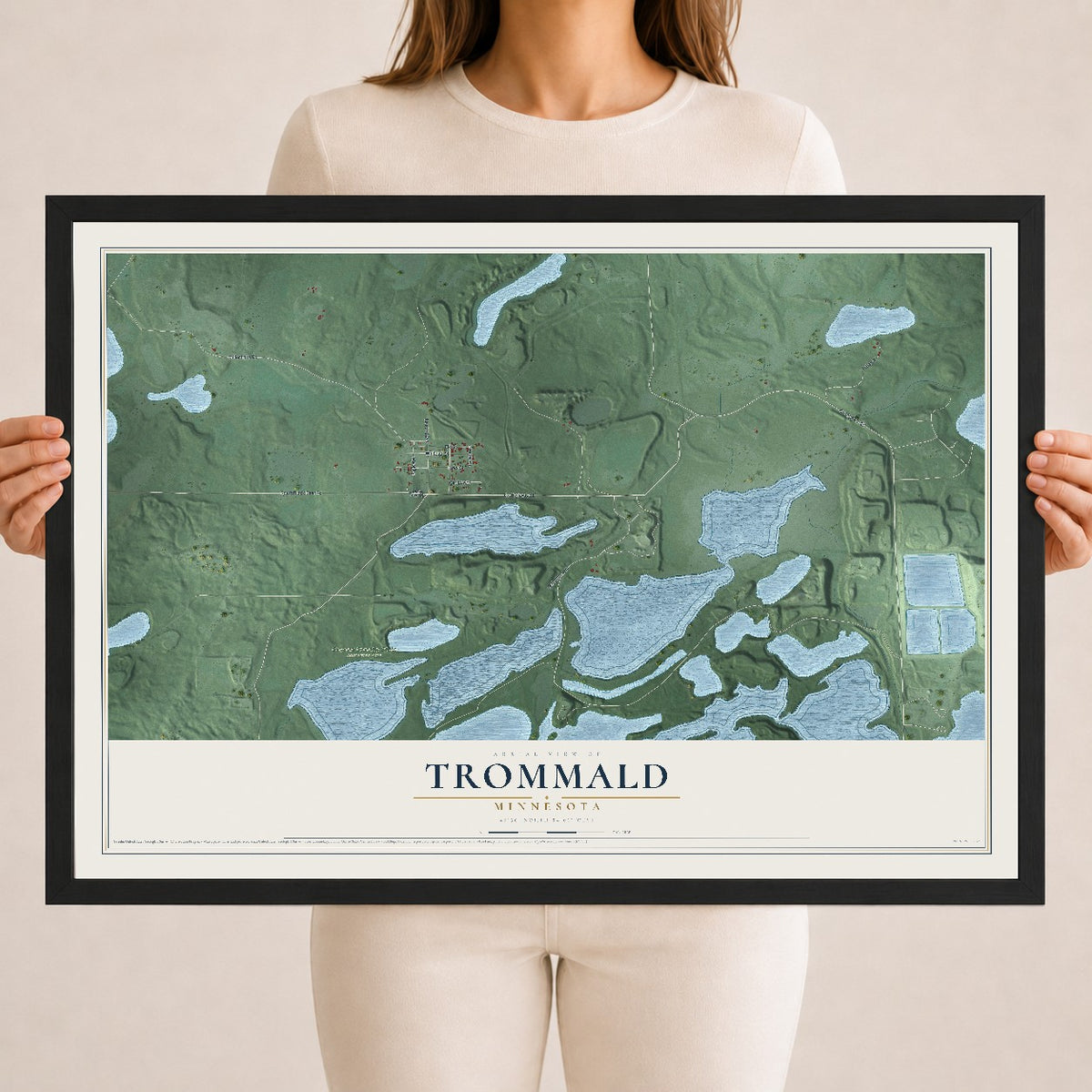 Map of Trommald, Minnesota, 18 x 24 inch print in a black wood frame