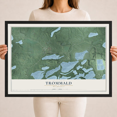 Map of Trommald, Minnesota, 18 x 24 inch print in a black wood frame