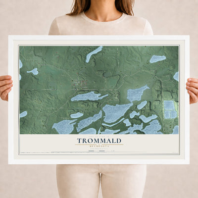 Map of Trommald, Minnesota, 18 x 24 inch print in a white wood frame