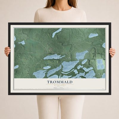 Map of Trommald, Minnesota, 24 x 36 inch print in a black wood frame