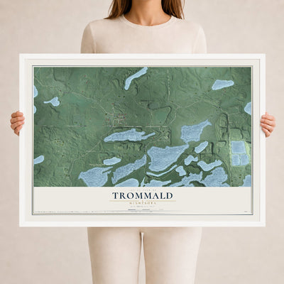 Map of Trommald, Minnesota, 24 x 36 inch print in a white wood frame