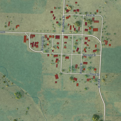Close-up of the map of Trosky, Minnesota print showing street and building detail