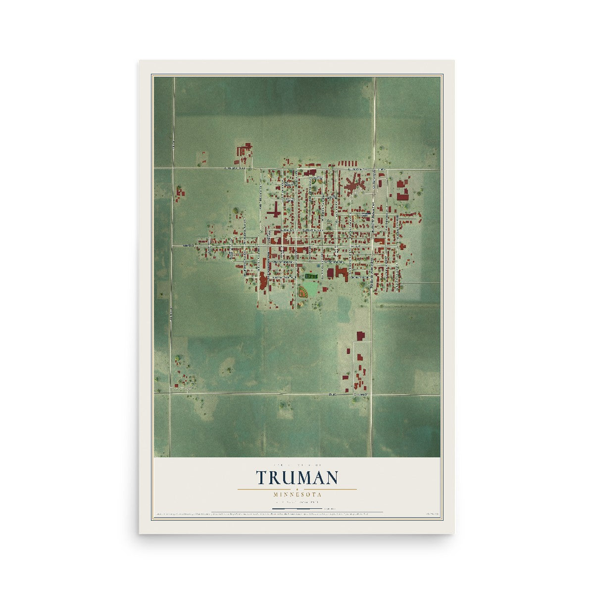Map of Truman, Minnesota, 12 x 18 inch unframed archival matte print