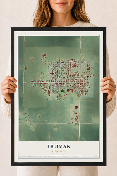 Map of Truman, Minnesota, 18 x 24 inch print in a black wood frame