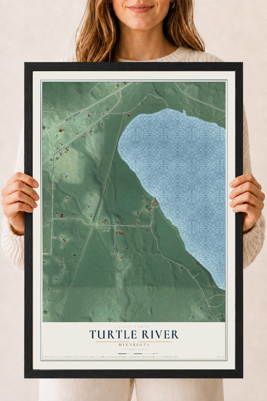 Map of Turtle River, Minnesota, 18 x 24 inch print in a black wood frame