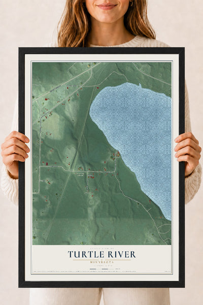 Map of Turtle River, Minnesota, 18 x 24 inch print in a black wood frame