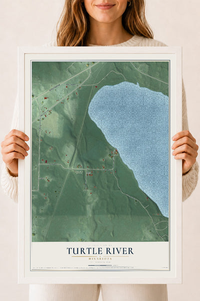 Map of Turtle River, Minnesota, 18 x 24 inch print in a white wood frame