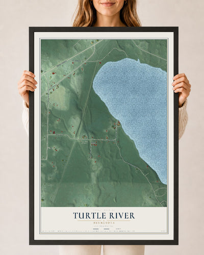 Map of Turtle River, Minnesota, 24 x 36 inch print in a black wood frame