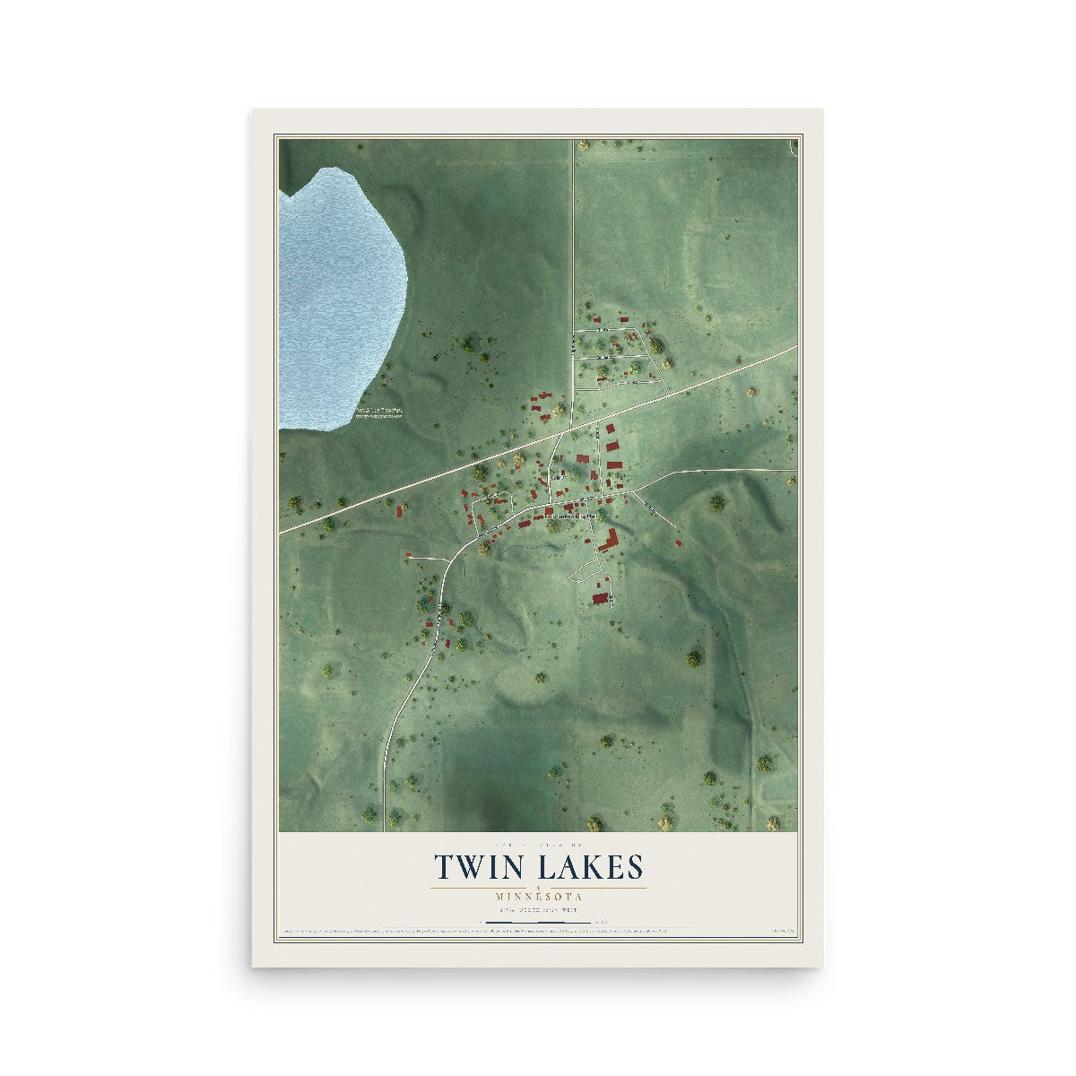 Map of Twin Lakes, Minnesota, 12 x 18 inch unframed archival matte print