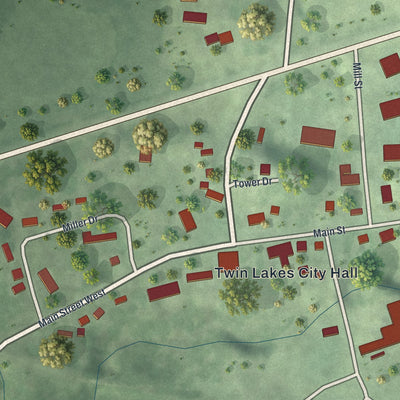 Close-up of the map of Twin Lakes, Minnesota print showing street and building detail