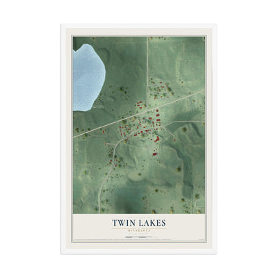 Map of Twin Lakes, Minnesota, 12 x 18 inch print in a white wood frame