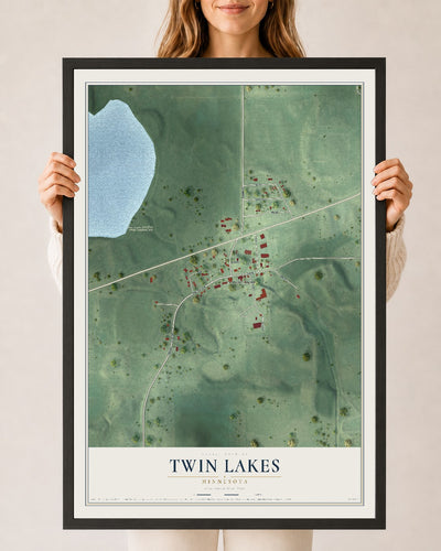 Map of Twin Lakes, Minnesota, 24 x 36 inch print in a black wood frame
