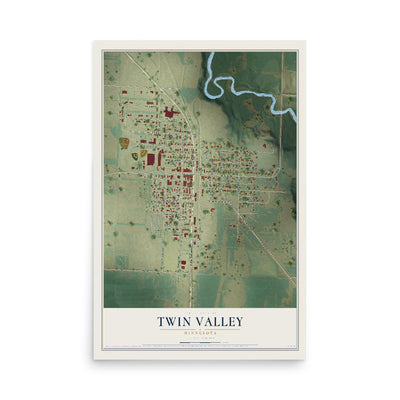 Map of Twin Valley, Minnesota, 12 x 18 inch unframed archival matte print