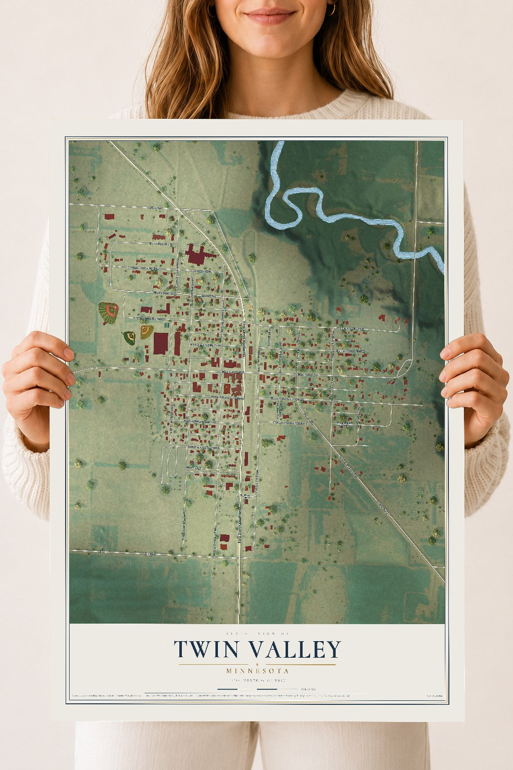 Map of Twin Valley, Minnesota, 18 x 24 inch unframed archival matte print