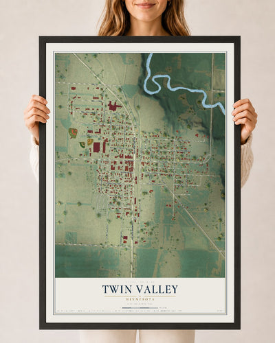 Map of Twin Valley, Minnesota, 24 x 36 inch print in a black wood frame