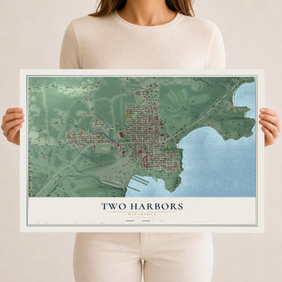 Map of Two Harbors, Minnesota, 12 x 18 inch unframed archival matte print